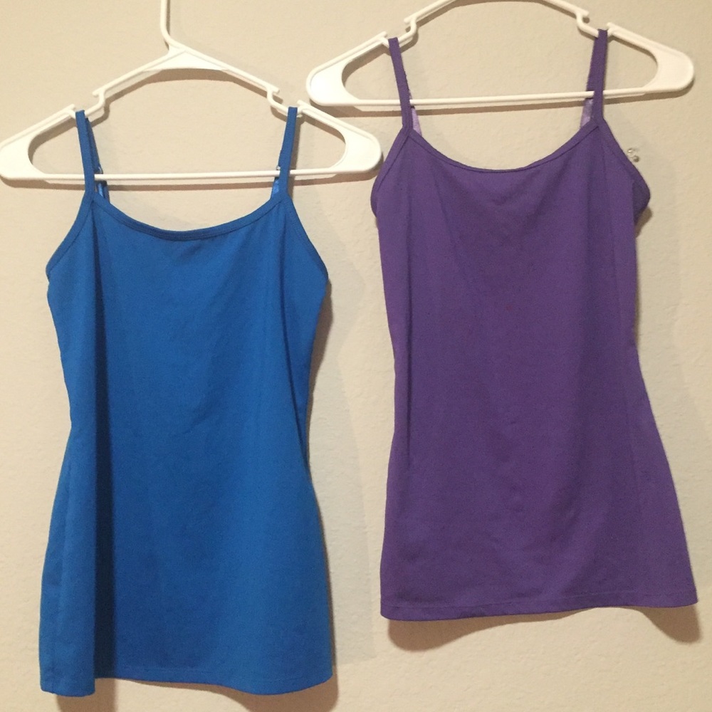 Two purple and blue basic tank tops